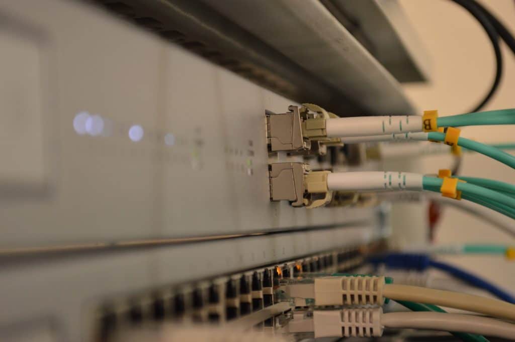 Ethernet cables plugged into server