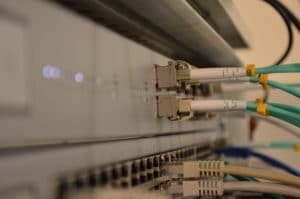 Ethernet cables plugged into server